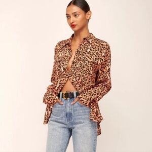 Equipment Femme Flamingo Orange Utility Pocket Oversize Button Up Blouse Small